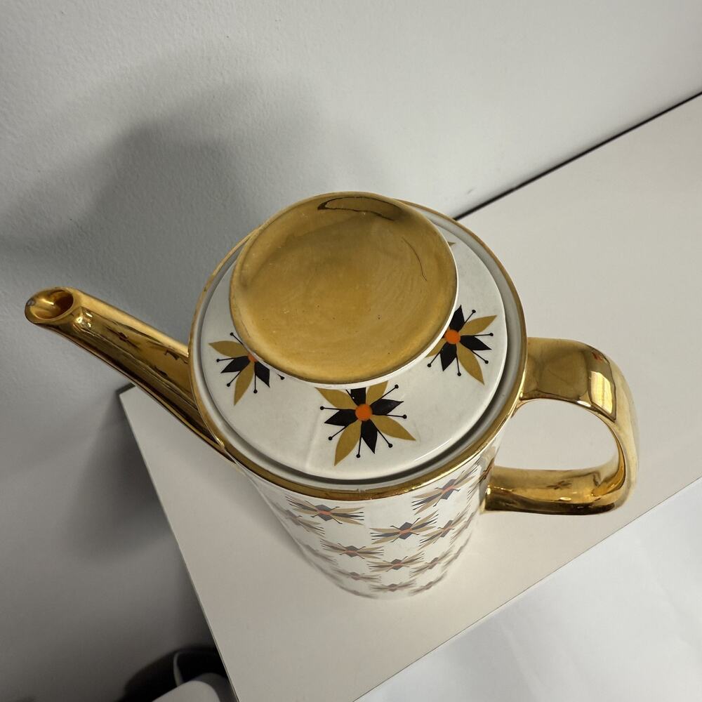 Vintage Arklow Stardust Coffee Pot Teapot Atomic Starburst Gold Gilt Ireland MCM - Picture 3 of 12